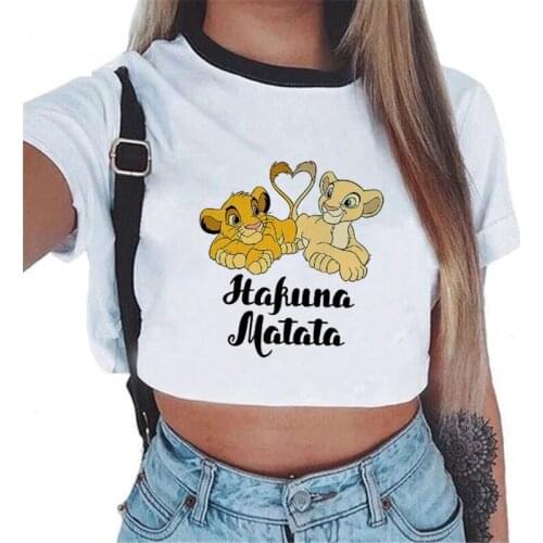 Lion King Cartoon T Shirts Kawaii Crop Top Womens T-shirt Women Top Summer Clothes for Women Gothic Aesthetic Clothes 2021 Tops