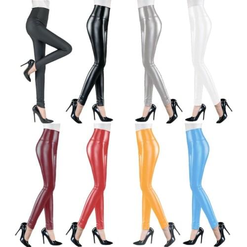 Hot Selling 2021 Women Solid Color Fluorescent Shiny Pant Leggings Large Size Spandex Shinny Elasticity Casual Trousers