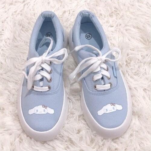 Original Cute Japanese Canvas Shoes Women Sweet Cinnamon Dog Cartoon Student Sneakers Summer Lady Casual Platform Flats Shoes