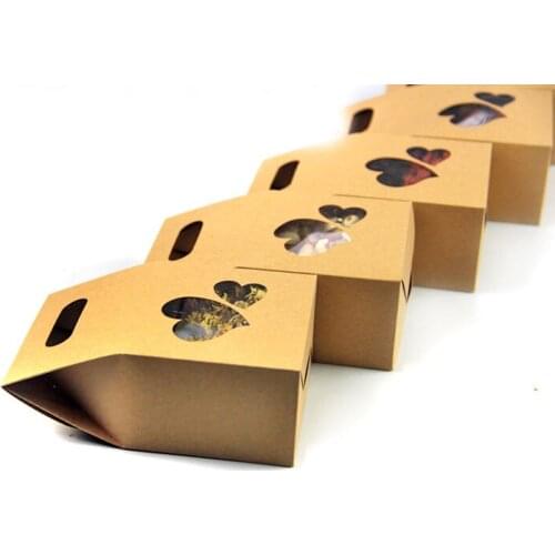 10*15.5*6 50pcs stand up window brown kraft paper bags boxes recyclable for wedding/Gift/Jewelry/Food/Candy Package Paper Box