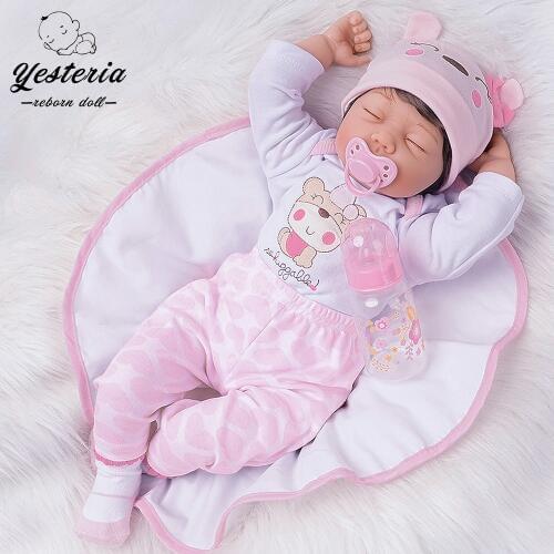 55cm Sleeping Reborn Bebe Doll Girl Toys Boys Birthday Gifts for Kids Playmate Silicone Vinyl Cute Pink Outfit with Lovely Hat