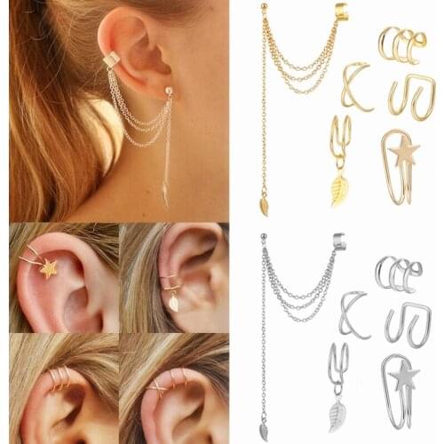 Fashion Star Leaf Cross Geometric Earrings Gold Color Ear Cuffs Earrings for Women Earcuff No Piercing Ear Cuff Clips Jewelry