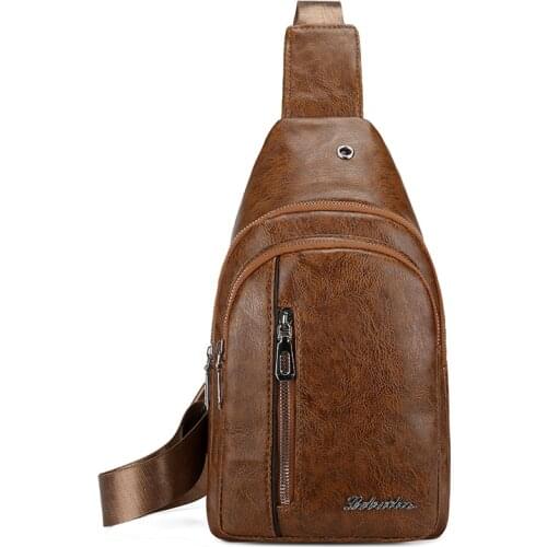 Men Pu Material Wear-resist Shoulder Bags with Earphone Hole Business Mens Casual Shoulder Bag Outdoor Travel Waterproof Bag