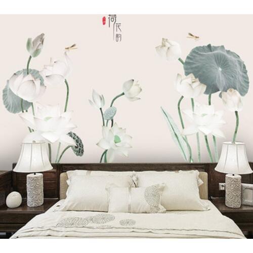 Chinese Style White Lotus Flowers Home Decor Wall Stickers Living Room Bedroom adesivo de parede Wall Mural Poster Art Decals