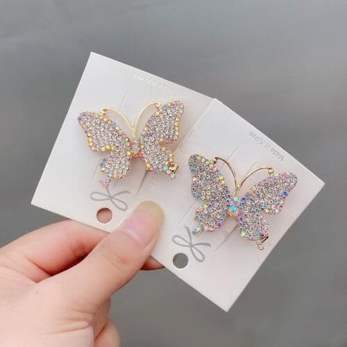 New Full Diamond Crystal Butterfly Hair Clip Hairpin Simple Side Clip Bangs Clip Hair Card Headdress Duckbill Clip Hair Jewelry