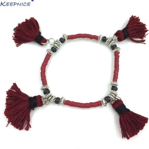 New bohemian Boho chic Jewelry Suppliers handcrafted bracelet Muticolor Polymer clay beaded bracelet tassel charm bracelet