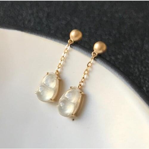 Original design natural chalcedony gourd earrings Chinese style retro elegant light luxury charm womens silver jewelry