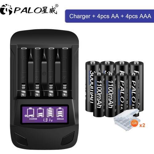 PALO original AA AAA rechargeable battery aa 1.2V NIMH+Smart LCD AA AAA battery charger for AA fast charger discharge repair