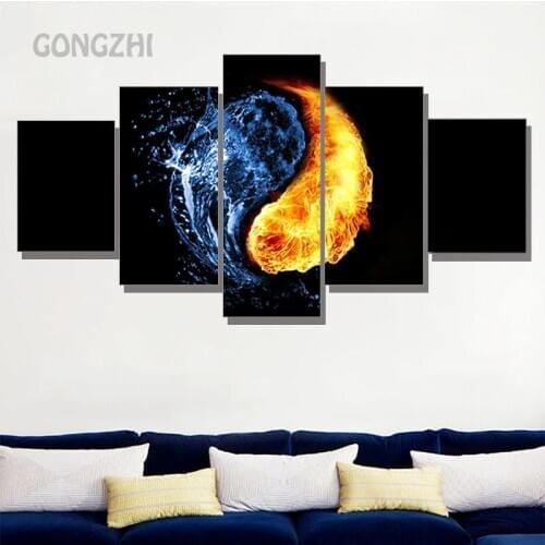 Five-Piece Gossip Array Art Poster Yin and Yang Water Flame Canvas Paintings and Prints Home Decor Hd Pictures Frameless Mural