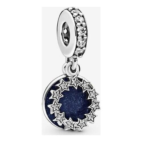 Genuine 925 Sterling Silver Charm Vintage Inspirational Stars Dangle Charm Beads Fit Pan Bracelet & Necklace Jewelry