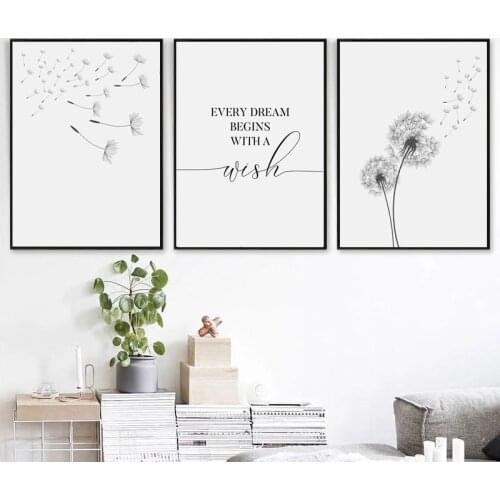 Nordic Style Wishing Dandelion Poster Prints Dandelion Wall Art Canvas Painting Simple Living Room Bedroom Nursery Decoration