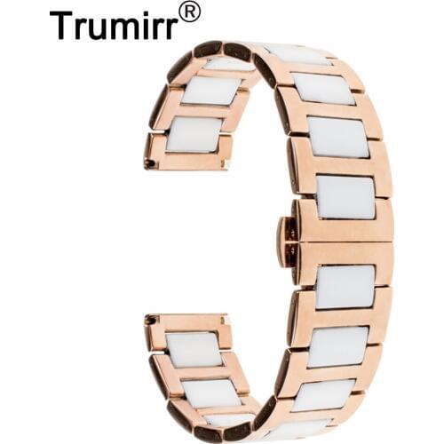 22mm Ceramic Watch Band for Samsung Gear S3 Classic / Frontier Butterfly Buckle Strap Wrist Belt Bracelet Black Rose Gold White