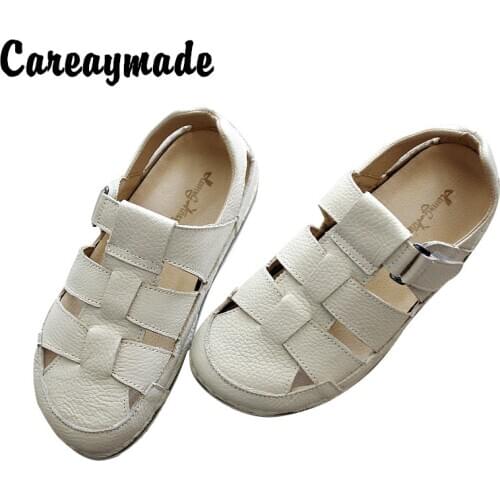 Careaymade-Mori girl retro art handmade genuine leather sandals,Women cowhide soft sole sandals,Weave Rome sandals,3 colors
