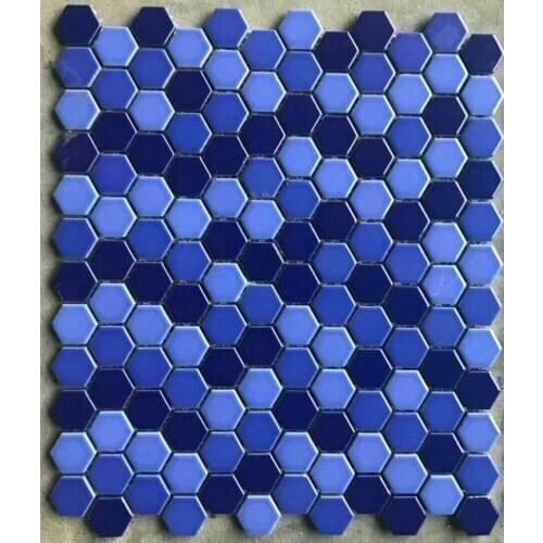 Night sky blue mix hexagonal ceramic mosaic tile wallpaper for kitchen backsplash bathroom room deco