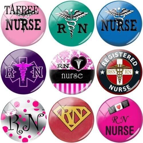 TAFREE 25mm DIY Glass Cabochon Dome RN LVN SN Nurse Medical Scepter Picture for Keychain Necklace Charms DIY Jewelry