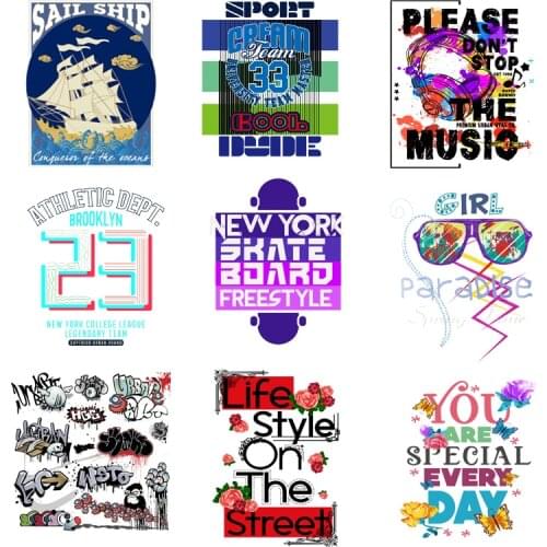 Iron-on Transfers for Clothing Patches Clorhing Thermo Stickers Stripe Rock Diy Letter Patch Fusible Vinyle Thermocollant Pvc C