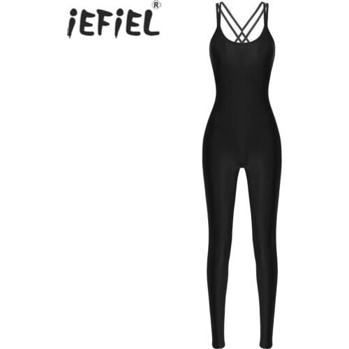 Yoga Gymnastics Dance Leotard Bodysuit Jumpsuit Women Adult Fitness Clothing Playsuit Sleeveless Footless Stretchy Catsuit