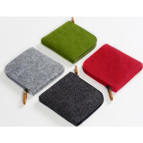 Women Girls Cute Felt Fashion Simple Coin Purse Short Wallet Small Bag Change Pouch Key Card Holder Solid Color Girls