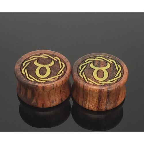 1pair fashion wood ear gauges plug earring Taurus constellation double flare saddle ear tunnel kit 8-20mm body piercing jewelry