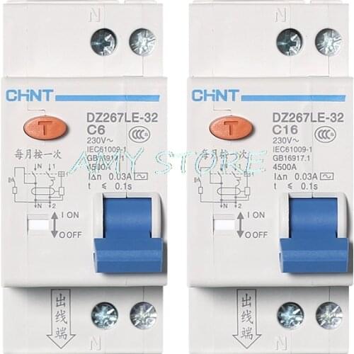 1Pc CHNT DZ267LE-32 230VAC 1P+N DPNL 6A 10A 16A 20A 25A 32A Residual Current Circuit breaker RCBO MCCB