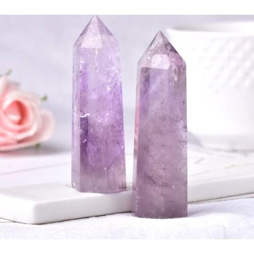 1pc Natural Amethyst Crystal Point Energy Stone Quartz Crystal Wand Tower Mineral 70-80mm for Home Decoration Pyramid DIY Gift