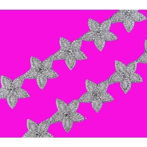 10Yard Unique Design Pointed Star Rhinestone Applique Trim Luxury Hot Fix Beaded Crystal Trimming For Girl Wedding/Bridal Dress