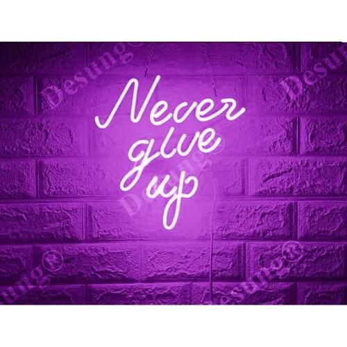 14"x10" Never Give Up Purple Acrylic Custom Neon Light Lamp Sign Beer Bar Handmade Real Glass Decorate Home Wall Room Decor Club