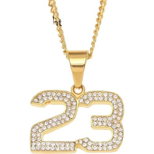 2019 New Silver color 316L stainless steel number 23 pendant necklace full cz stones mens fashion hip hop 23 necklace CAGM0065
