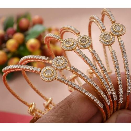 6pcs/Lot Gold Color Bangles For Women Girls Dubai Wedding Bangles Jewelry Arab Middle Eastern African Micro Mosaic Jewelry