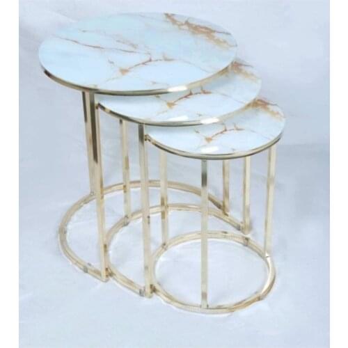 White Gold Marble Design Triple Nesting Table ALFABYZGLD3ZGN
