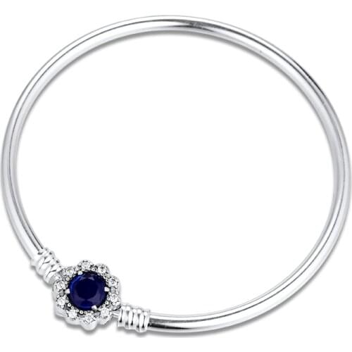 Bangles Silver 925 Jewelry Blue Big Stone Clasp Bangle fit Charms Beads DIY for Women Gift free shipping B099