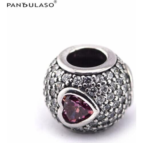 Valentines Pave Heart Beads For Jewelry Making Woman DIY Charms Fits Original Bracelets 925 Sterling Silver Jewelry Bead