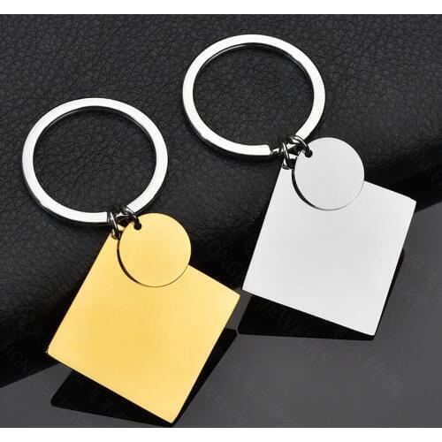 Silver Color/Golden Stainless Steel Key Chain Blank For Engrave Metal Square & Round Tag Charm Keychain Mirror Polished 10pcs