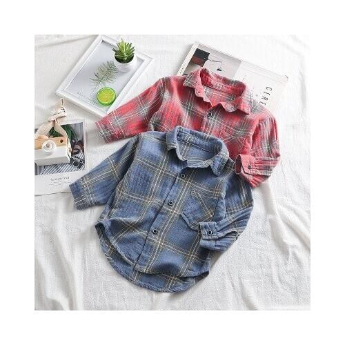 Korean Childrens Clothing Boys Long-sleeved Plaid Shirt 2020 Autumn New Cotton Kids Boys Turn Down Collar Shirt Baby Clothes