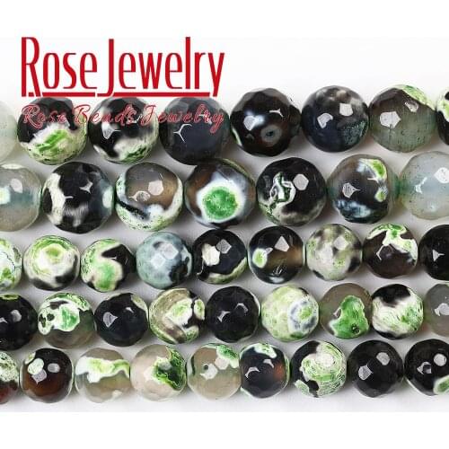 Faceted Green Fire Agates Natural Stone Beads Round Loose Spacer Bead For Jewelry Making DIY Bracelet 15'Strand 6/8/10/12 mm