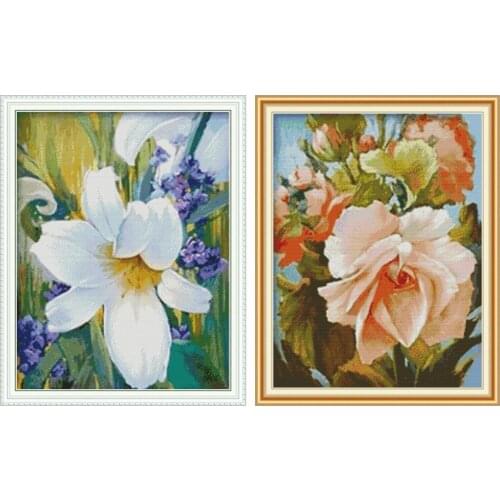 Joy Sunday Lily Flower Cross Stitch Flowers Canvas Aida Embroidery Fabric for Cross Stitch Needle DMC Thread DIY Hand Needlework