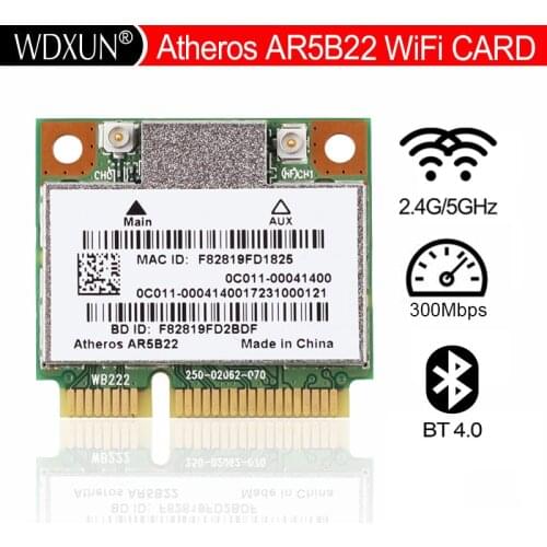 Atheros AR9462 AR5B22 WB222 Half Mini PCIe 802.11 a/b/g/n 300Mbps+Bluetooth4.0 wifi card