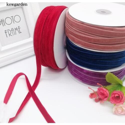 Kewgarden Wholesale Flocking Ribbons 3/8" 10mm 1cm DIY Bowknot Accessories Satin Ribbon Handmade Tape Packing Riband 50 Yards