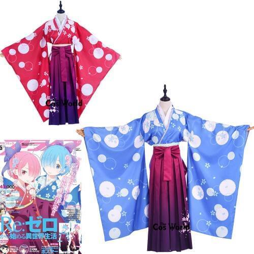Re Zero Kara Hajimeru Isekai Seikatsu Ramu RAM Remu REM Yukata Kimono Tops Dress Outfit Anime Cosplay Costumes