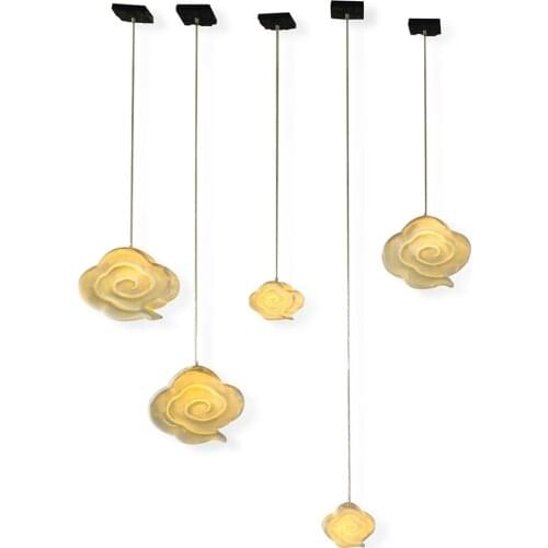 Chinese Resin Roll White Cloud Pendant Lights Bedroom Restaurant Design Retro Aisle Dining Room Pendant Lamps Art Deco Fixtures