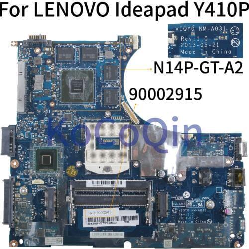 KoCoQin Laptop motherboard For LENOVO Ideapad Y410P HM87 GT750M Mainboard VIQY0 NM-A031 90002915 SR17E N14P-GT-A2