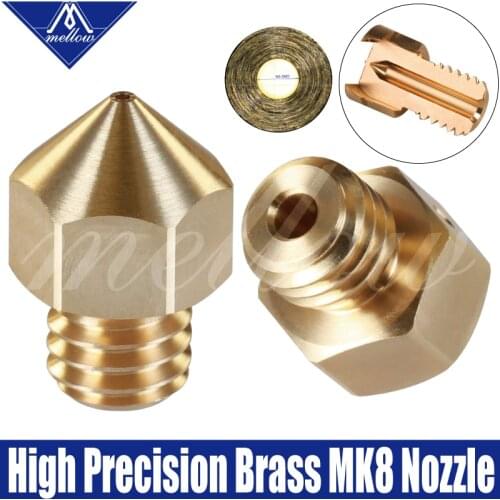 Mellow High Precision 3D Printer Parts Brass Mk8 Nozzles For Ender 3 Cr10 Tarantula Micro Swiss Hotend Brass Mk8 Nozzle