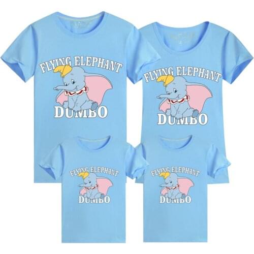 Hot Sale Family T Shirt Women Elastic Basic T-shirts Disney Animated Films Dumbo Elephant Casual Short Sleeve T-shirt Unisex
