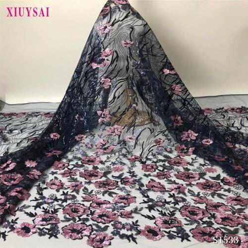 XIUYSAI Fashion African Sequins Laces Fabrics High Quality African French Tulle Lace Fabric for Nigerian Net Lace Fabrics SL1366