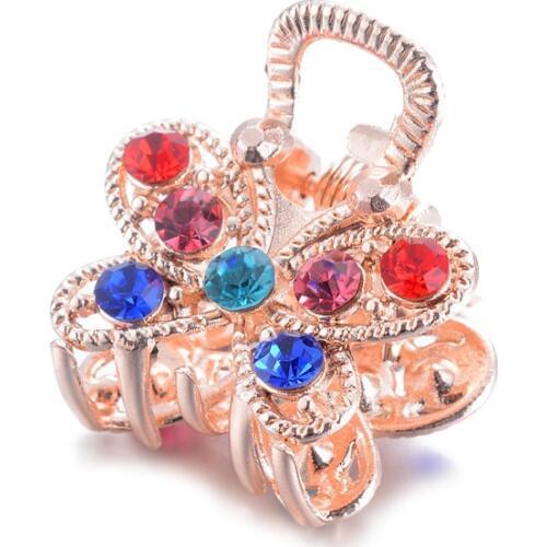 Fashion Rhinestone Butterfly Hair Accessories Female Hair Pin Color crystal Crab Claw Metal Head Jewelry Accessories