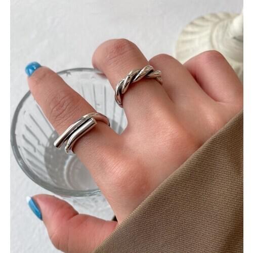 Morivovog 925 Sterling Silver Twist Weave Finger Ring Womens Rings Retro Thick Minimalist Statement Rings Korean Jewelry Ladies