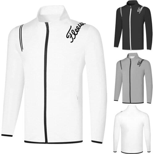 Mens Golf Jacket Spring Autumn Sports Coat Golf Apparel Breathable Velvet Windbreaker for Men