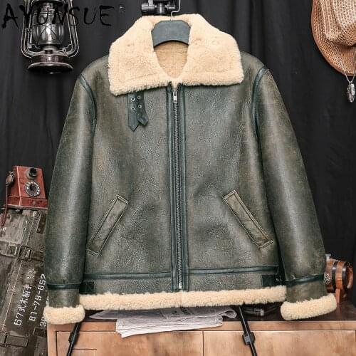 AYUNSUE Winter Jacket Men Thick Mens Clothing Real Sheep Shearling Fur Coat Male Motorcycle Jackets 2020 Man Coats Ropa LXR554