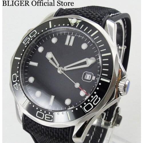 BLIGER Brand Nologo 41mm Mens Watch Self Winding Wristwatch Date miyota 8215 Screwdown Crown