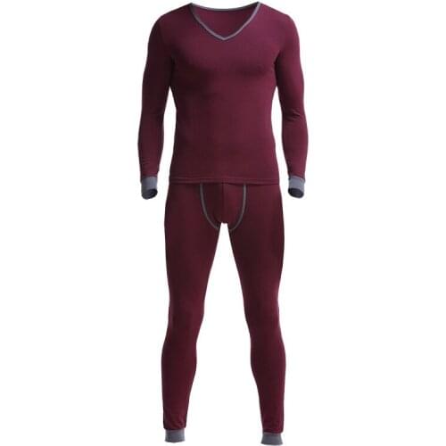 Men Thermal Underwear Winter Long Jhons Modal Tops Buttoms Set V Neck